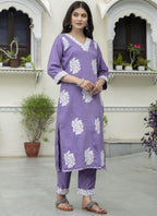 Vegaa Fashion Purple Embroidered Silk Blend Kurti Suit | Grocsy