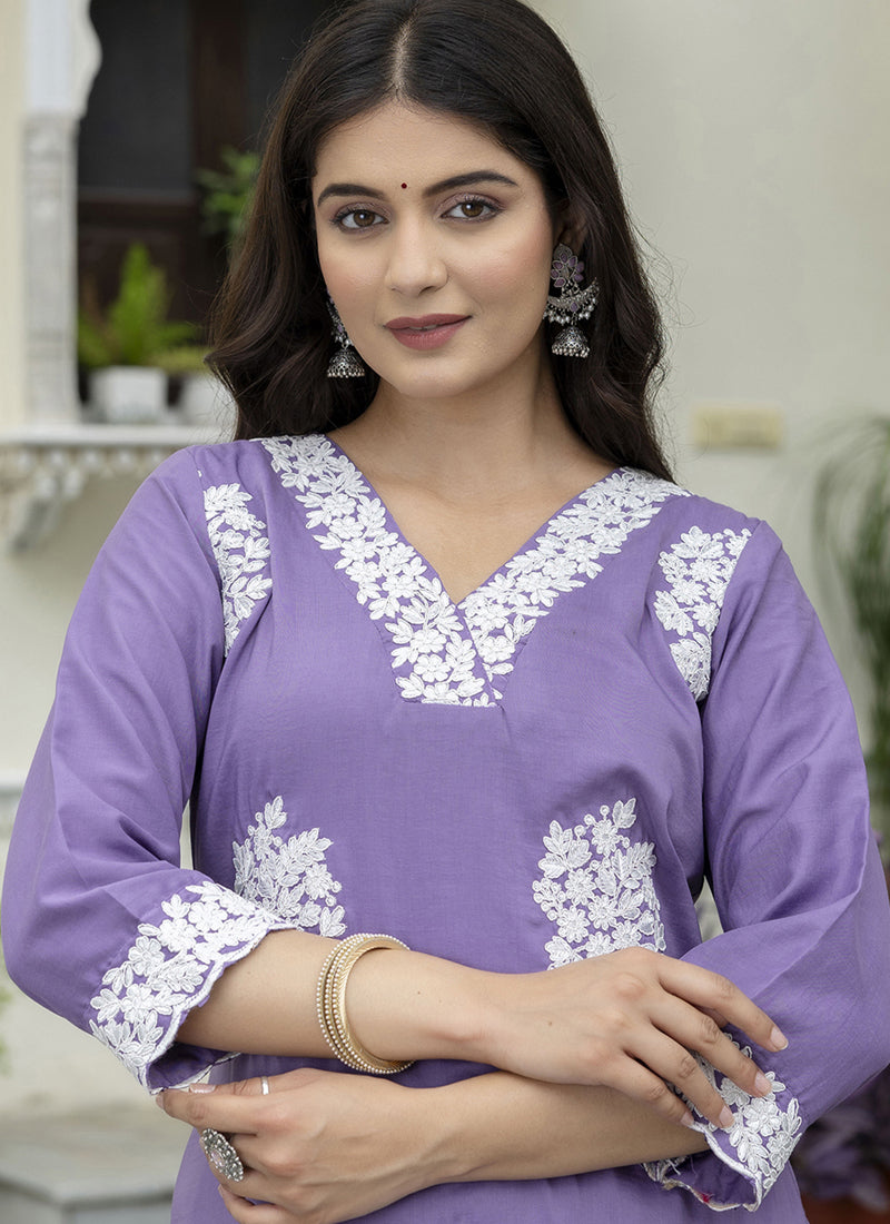 Vegaa Fashion Purple Embroidered Silk Blend Kurti Suit | Grocsy