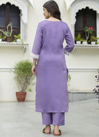 Vegaa Fashion Purple Embroidered Silk Blend Kurti Suit | Grocsy