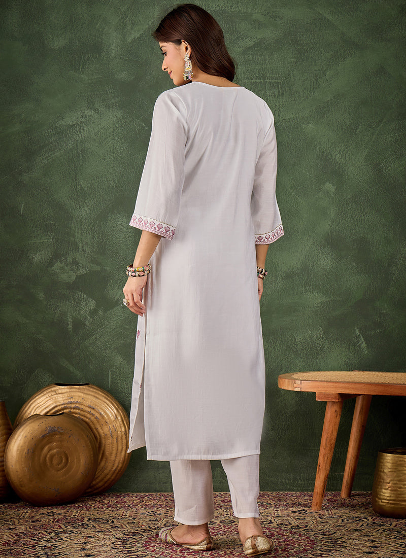Vegaa Fashion Off-White Embroidered Roman Silk Kurti Suit | Grocsy