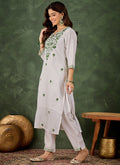 Vegaa Fashion Off-White Embroidered Roman Silk Kurti Suit | Grocsy