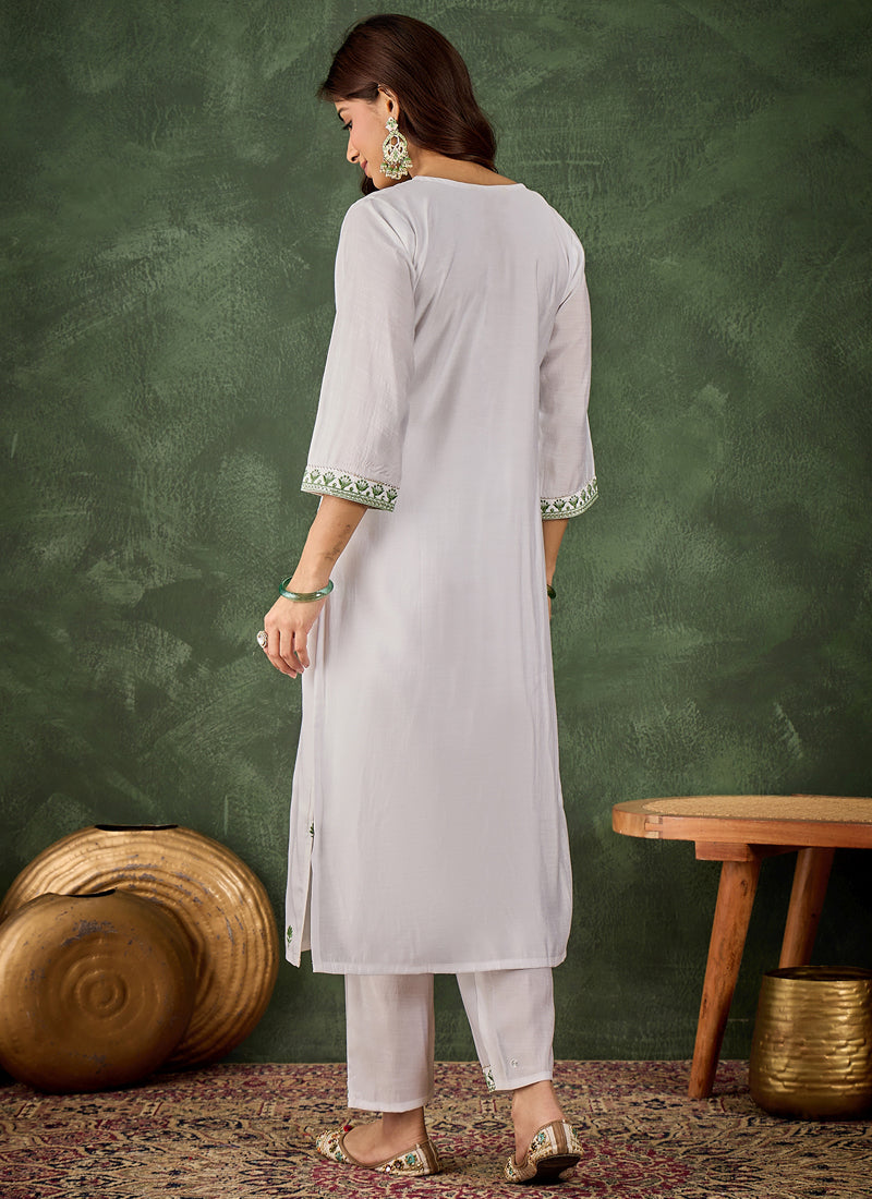 Vegaa Fashion Off-White Embroidered Roman Silk Kurti Suit | Grocsy