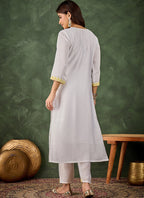 Vegaa Fashion Off-White Embroidered Roman Silk Kurti Suit | Grocsy