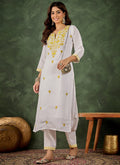 Vegaa Fashion Off-White Embroidered Roman Silk Kurti Suit | Grocsy