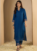 Vegaa Fashion Dark-Blue Embroidered Cotton Silk Kurti Suit | Grocsy