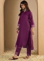 Vegaa Fashion Dark-Purple Embroidered Cotton Silk Kurti Suit | Grocsy