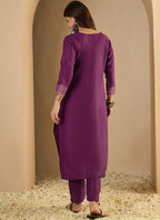 Vegaa Fashion Dark-Purple Embroidered Cotton Silk Kurti Suit | Grocsy