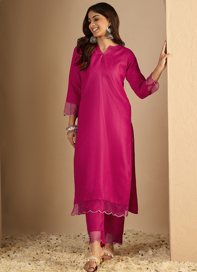 Vegaa Fashion Pink Embroidered Cotton Silk Kurti Suit | Grocsy