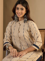 Vegaa Fashion Cream Embroidered Woven Silk Kurti Suit | Grocsy