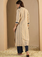 Vegaa Fashion Cream Embroidered Woven Silk Kurti Suit | Grocsy