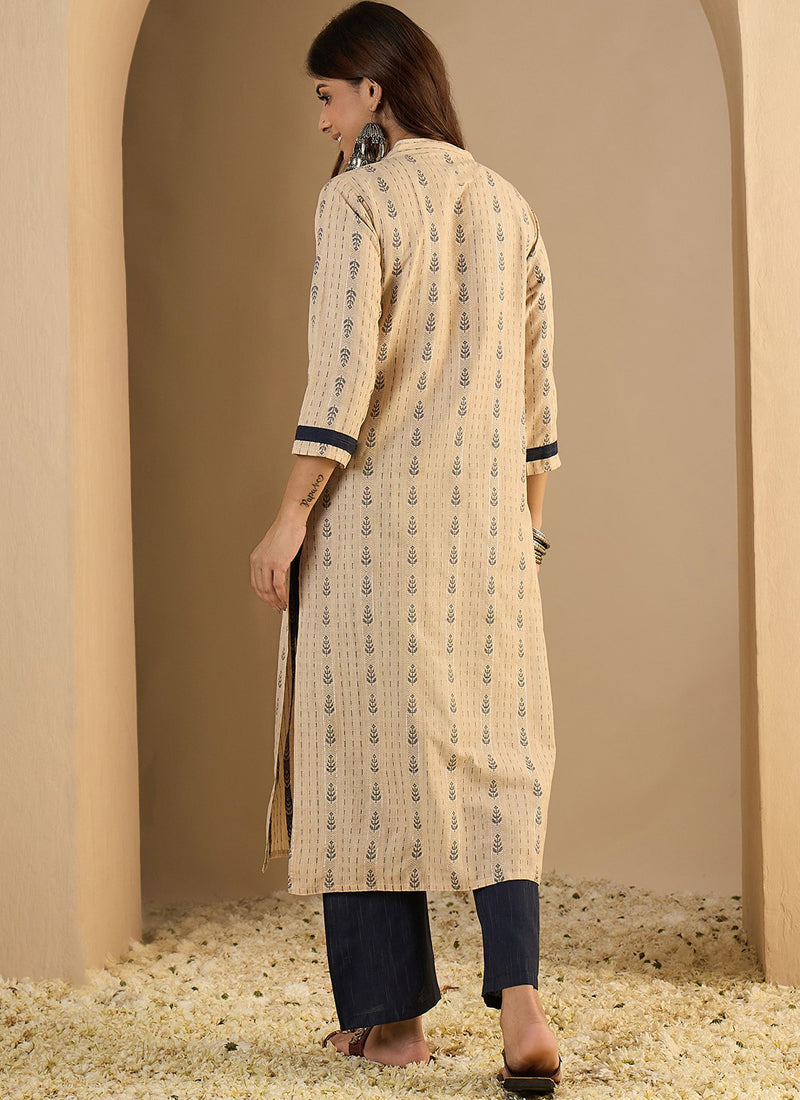 Vegaa Fashion Cream Embroidered Woven Silk Kurti Suit | Grocsy