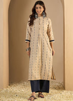 Vegaa Fashion Cream Embroidered Woven Silk Kurti Suit | Grocsy