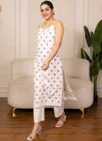 Vegaa Fashion Off-White Embroidered Woven Silk Kurti Suit | Grocsy
