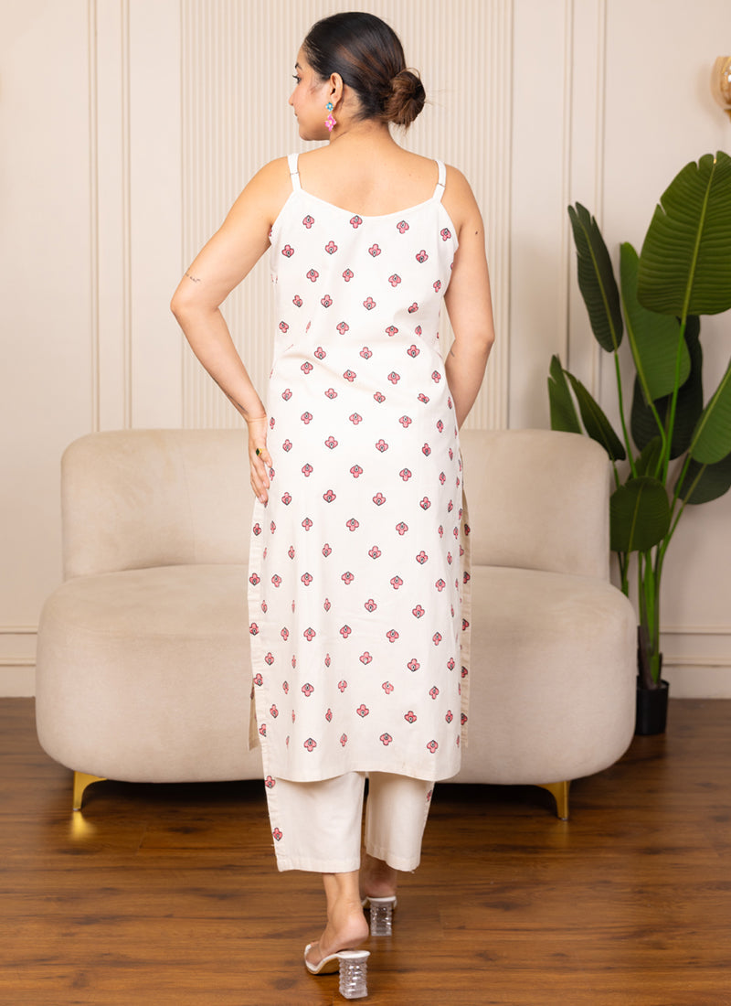 Vegaa Fashion Off-White Embroidered Woven Silk Kurti Suit | Grocsy