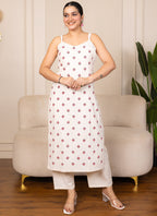 Vegaa Fashion Off-White Embroidered Woven Silk Kurti Suit | Grocsy
