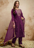 Vegaa Fashion Dark-Purple Embroidered Chanderi Salwar Suit | Grocsy