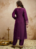 Vegaa Fashion Dark-Purple Embroidered Chanderi Salwar Suit | Grocsy