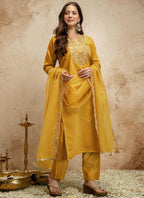 Vegaa Fashion Yellow Embroidered Chanderi Salwar Suit | Grocsy