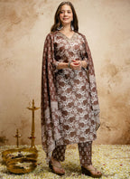 Vegaa Fashion Brown Printed Megic Cotton Salwar Suit | Grocsy