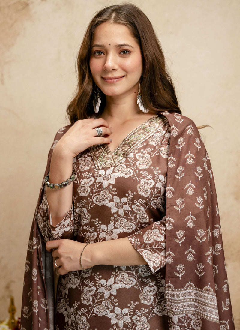 Vegaa Fashion Brown Printed Megic Cotton Salwar Suit | Grocsy