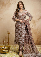 Vegaa Fashion Brown Printed Megic Cotton Salwar Suit | Grocsy