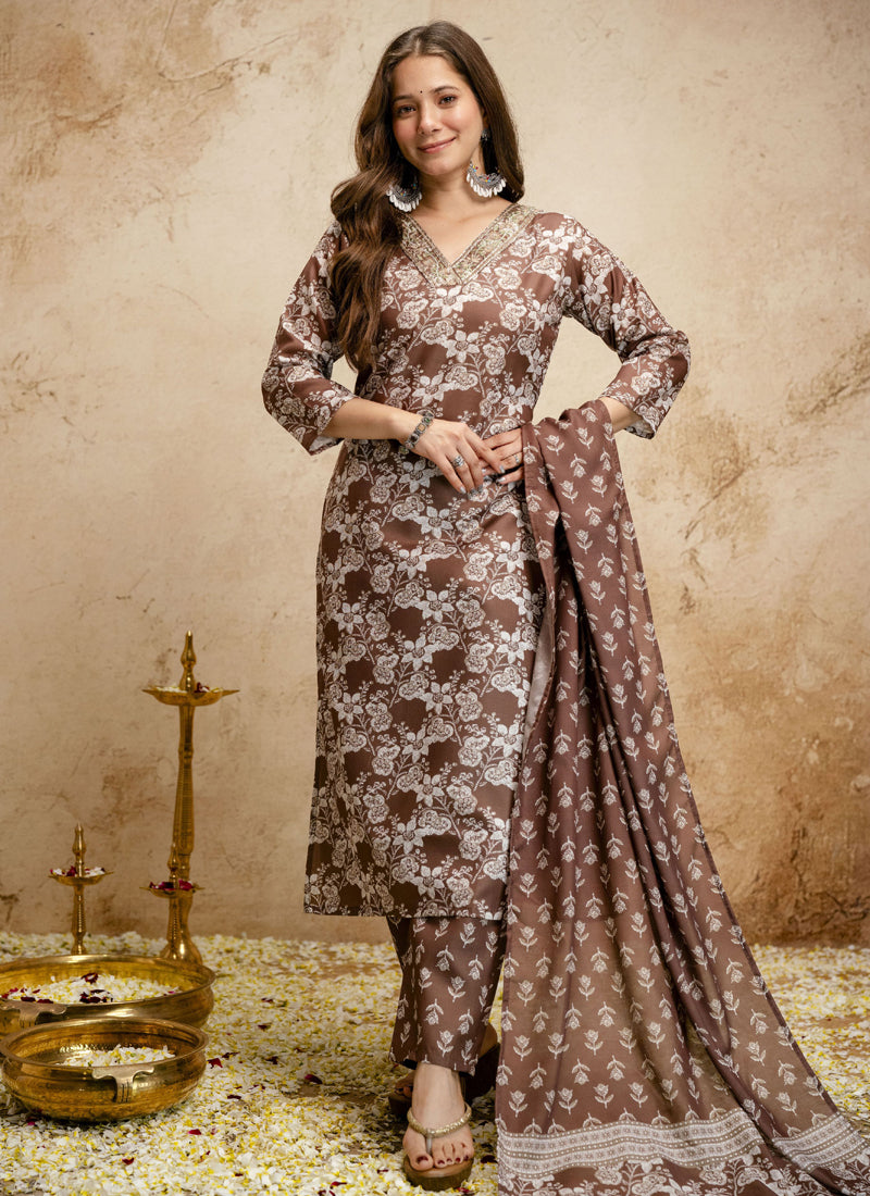 Vegaa Fashion Brown Printed Megic Cotton Salwar Suit | Grocsy
