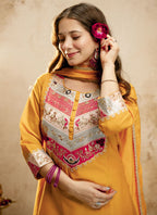 Vegaa Fashion Yellow Embroidered Vichitra Silk Anarkali Suit | Grocsy