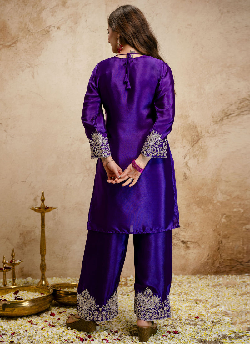 Vegaa Fashion Purple Embroidered Chanderi Salwar Suit | Grocsy