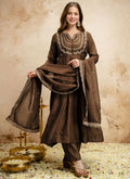 Vegaa Fashion Brown Embroidered Vichitra Silk Anarkali Suit | Grocsy