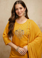 Vegaa Fashion Yellow Embroidered Chanderi Salwar Suit | Grocsy