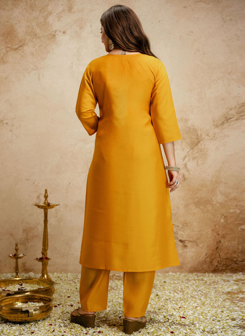 Vegaa Fashion Yellow Embroidered Chanderi Salwar Suit | Grocsy