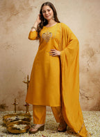 Vegaa Fashion Yellow Embroidered Chanderi Salwar Suit | Grocsy