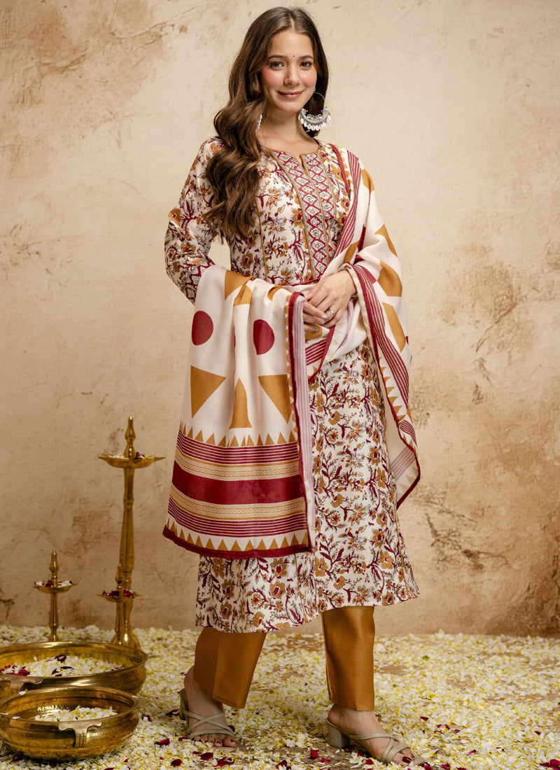 Vegaa Fashion Off-White Printed Megic Cotton Salwar Suit | Grocsy