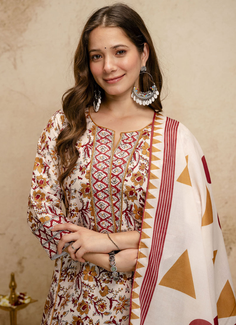Vegaa Fashion Off-White Printed Megic Cotton Salwar Suit | Grocsy