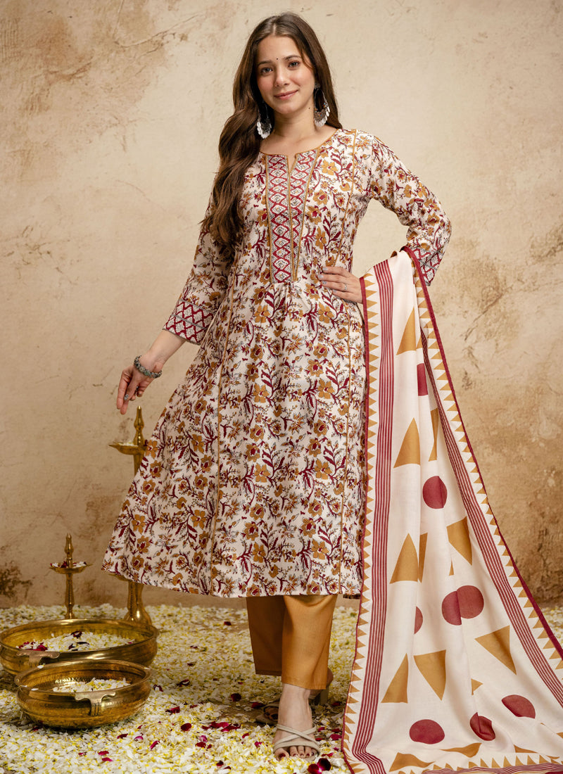 Vegaa Fashion Off-White Printed Megic Cotton Salwar Suit | Grocsy