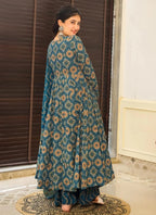 Vegaa Fashion Aqua Blue Muslin Printed Designer Palazzo Suit | Grocsy