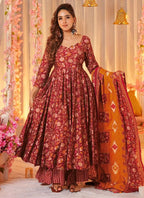 Vegaa Fashion Red Muslin Printed Designer Palazzo Suit | Grocsy