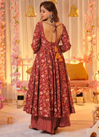 Vegaa Fashion Red Muslin Printed Designer Palazzo Suit | Grocsy