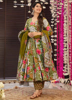 Vegaa Fashion Mehendi Muslin Printed Designer Palazzo Suit | Grocsy