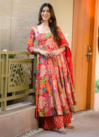 Vegaa Fashion Orange Muslin Printed Designer Palazzo Suit | Grocsy