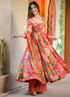 Vegaa Fashion Orange Muslin Printed Designer Palazzo Suit | Grocsy