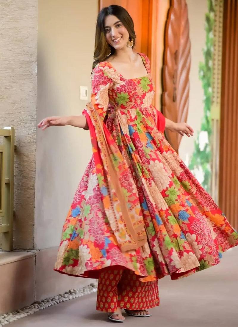 Vegaa Fashion Orange Muslin Printed Designer Palazzo Suit | Grocsy