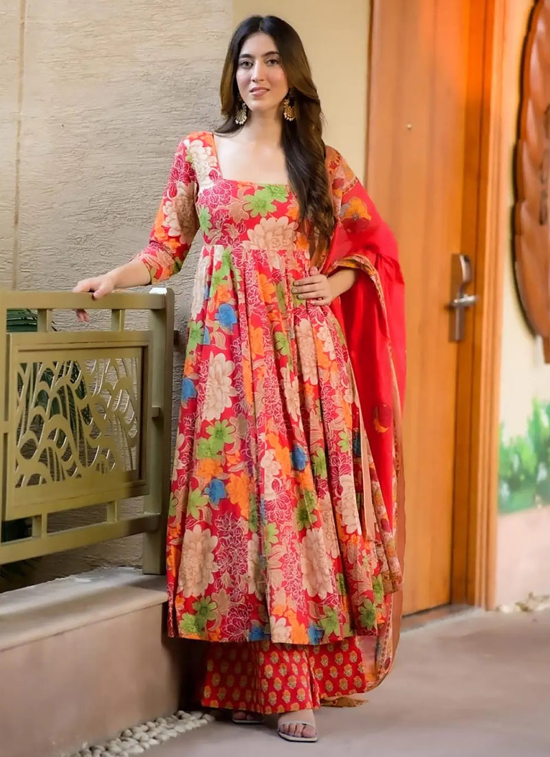 Vegaa Fashion Orange Muslin Printed Designer Palazzo Suit | Grocsy