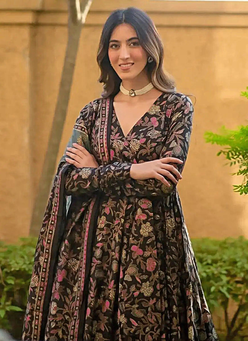 Vegaa Fashion Black Muslin Printed Designer Palazzo Suit | Grocsy