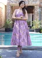 Vegaa Fashion Lavender Muslin Printed Designer Palazzo Suit | Grocsy