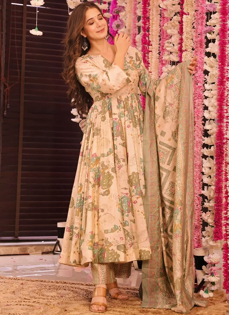 Vegaa Fashion Off White Muslin Printed Designer Palazzo Suit | Grocsy