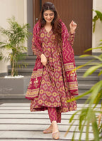 Vegaa Fashion Red Muslin Printed Designer Palazzo Suit | Grocsy