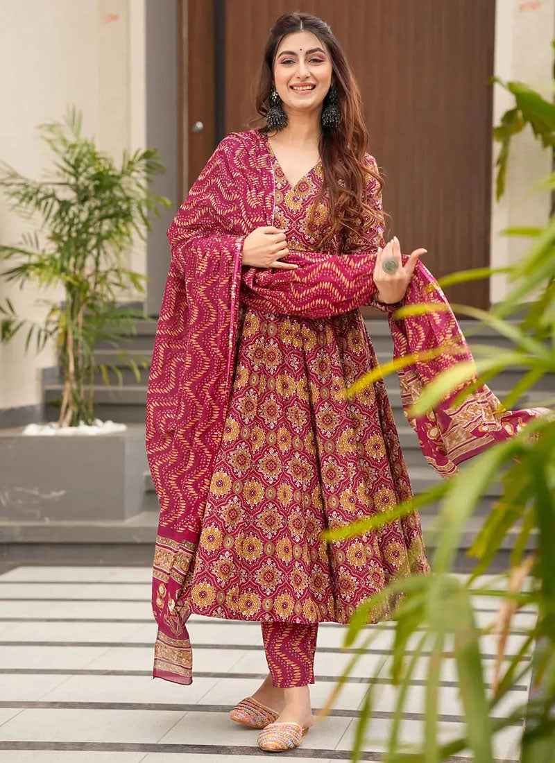 Vegaa Fashion Red Muslin Printed Designer Palazzo Suit | Grocsy