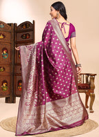 Vegaa Fashion Wine Lichi Silk Embroidered Wedding Wear Saree | Grocsy