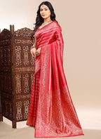 Vegaa Fashion Red Lichi Silk Embroidered Wedding Wear Saree | Grocsy